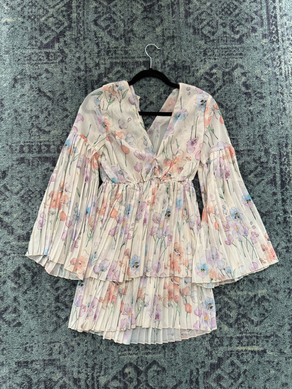 Pleated Floral Mini Dress